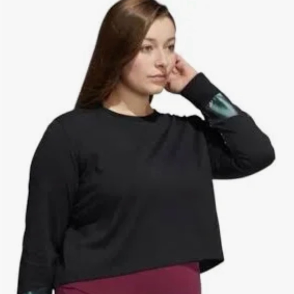 Adidas Holiday Graphic Cropped Long Sleeve Plus Size Shirt